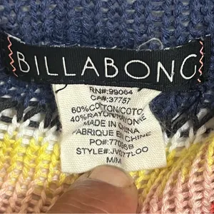 Billabong Women Fringe Cardigan Sweater Med Longline Colorful‎ Stripe Boho Open thumbnail 4