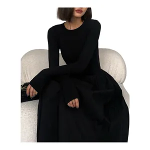 COMMENSE Leisure Pockets Long Sleeve Long Dress COLOR - Black, size large NWT thumbnail 4