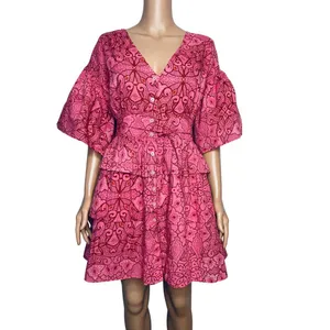 Tuckernuck Ro’s Garden Hunan Floral Mini Dress M Pink Flutter Sleeve V Neck NEW thumbnail 2