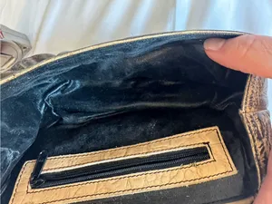 Artistic Black Leather Shoulder Bag with Multicolor Painted Accents Gray thumbnail 4