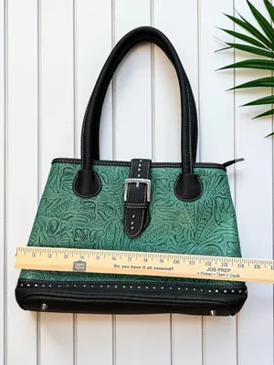 Trinity Ranch Embossed Turquoise Western Satchel Handbag Studded Purse thumbnail 7