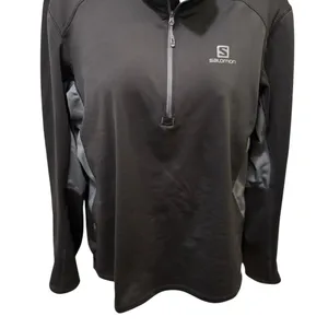 Salomon 1/4 Zip Advanced Skin Warm Running Jacket Sz L Black~Gray Vented Layer thumbnail 2
