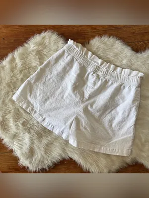 Express Solid White Linen Blend Elastic High Waist Shorts thumbnail 4