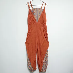 Free People Orange Ribbed Sleeveless Open Back Morning Rise Jumpsuit *FLAWS thumbnail 9