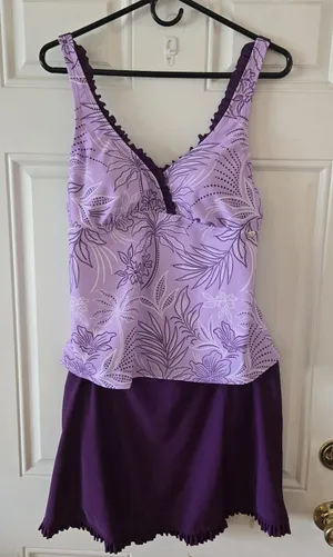 ZeroXposur Tankini Swimsuit Women Large Purple Floral Swim Skirt 2 Piece NWT thumbnail 1