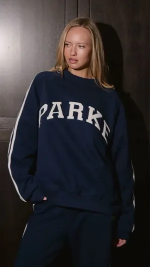Parker Navy Crewneck Sweatshirt with White Lettering thumbnail 1