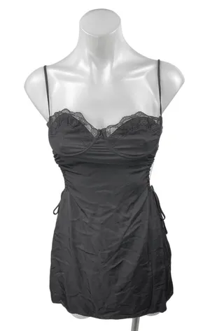 Princess Polly Black Lace Trim Ruched Cutout Sleeveless Cami Mini Tank Dress 2 thumbnail 1