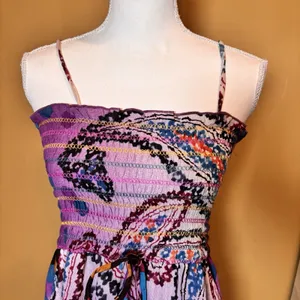 Ark & Co‎ Smocked Maxi Dress Purple Paisley Geometric Spaghetti Strap Size S thumbnail 5