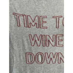 C. Wonder Time To Wine Down Sweatshirt Womens Size M Gray Graphic‎ Pocket Top thumbnail 2