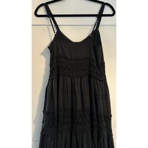 Anthropologie Love The Label Black Flocked Lace Crochet Tiered Cotton Maxi Sz XS thumbnail 9