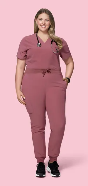 Mandala Scrubs 2XL Petite Women’s Mauve scrub set joggers thumbnail 1