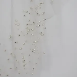 White Sheer Mesh Pearl Embellished Poncho Top Elegant Bridal Layering O/S thumbnail 2