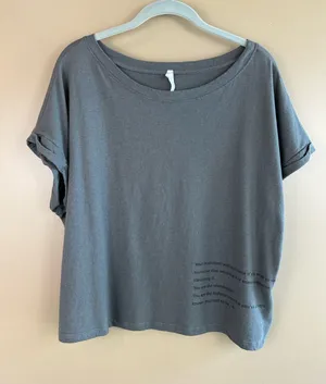 Made In USA Gray Graphic Quote Tee Rolled Sleeve Boxy Cotton T-Shirt Large thumbnail 1