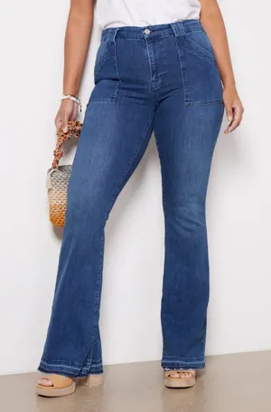 FRAME Le High Flare Trapunto Stitch Jeans in Aurora Size 33 thumbnail 1