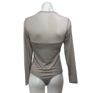 NEW Abercrombie & Fitch Tan Mesh Long Sleeve Square Neck Corset Bodysuit Top M thumbnail 2