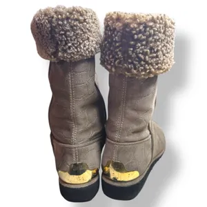 Stuart Weitzman Suede Shearling Lined Winter Boots‎ Taupe Croc Embossed Size 7.5 thumbnail 7