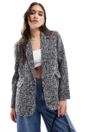 Abercrombie & Fitch Tweed Oversized Blazer Jacket Women M Black White Old Money thumbnail 1