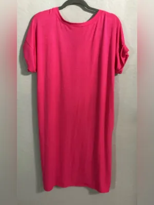 Zenana Hot Pink V-Neck T-Shirt Dress Size L NWT thumbnail 2