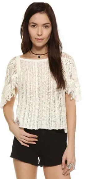 Free People Blackbird Macrame top Ivory comb size XS thumbnail 1