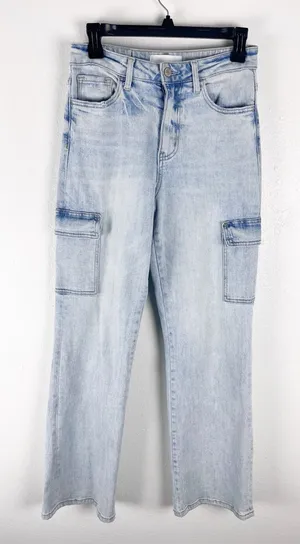 VERVET Light Wash High Rise Wide Leg Cargo Denim Jeans 25 Casual Neutral Boho thumbnail 1