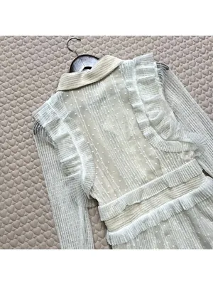 NWT Elliatt Dotted Organza Ivory Ruffled Layering Dress Long Sleeve Like S thumbnail 7