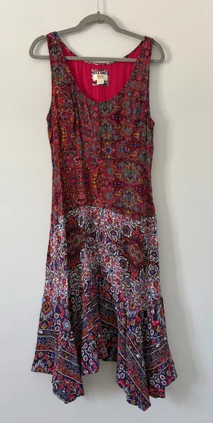 Anthropologie Maeve Violette Sleeveless Asymmetrical Hem Paisley Pink Red Dress thumbnail 1