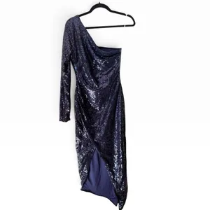 NWT Lulus Deja Vu One Shoulder Sequin Dress Navy Blue Size Small thumbnail 2