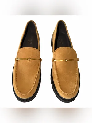 NEW Franco Sarto Women's Senna Round Toe Lug Sole Loafers Biscotti Brown Suede thumbnail 6