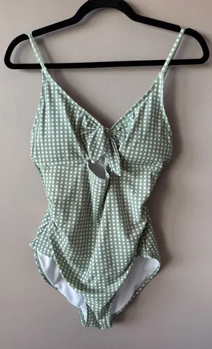 Riley + Cru‎ Sage Gingham One Piece Knotted Bathing Suit Mama Suit Size Medium thumbnail 1