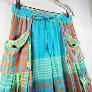 Free People Crafted Cargo Pants Blue Plaid Wide Leg Beachy Boho Size XS thumbnail 6