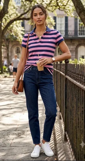 VTG Y2K Ralph Lauren Sport Striped Baby Polo Tee Preppy Medium thumbnail 1