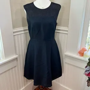 J.Crew Black Eyelet Laser Cut Cotton Silk Fit & Flare Dress 8T thumbnail 3