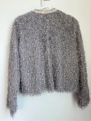 Zara Basic Fringed Fluffy Shaggy Cropped Cardigan Jacket thumbnail 6