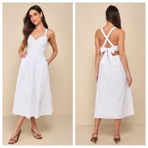Lulus Strolling Sicily White Pleated Backless Midi Dress With Pockets thumbnail 2