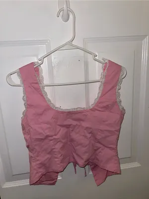 Cotton Candy LA Romantic Lace-Trim Pink Tie-Front Crop Top - Size Small thumbnail 2