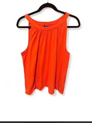 Lands' End Bright Orange Eyelet Scalloped Hem Sleeveless Tank Top L thumbnail 3