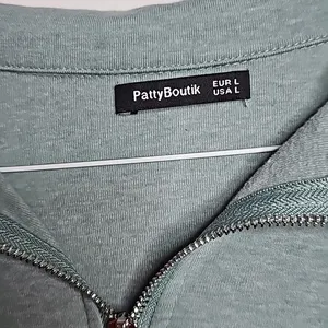 Patty Boutik 1/4 zip light green collared kangaroo pocket long sleeve shirt sz L thumbnail 2