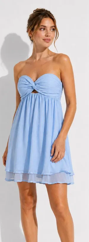 NWT Wild Fable Light Blue Strapless Babydoll Mini Dress With Straps Large thumbnail 1