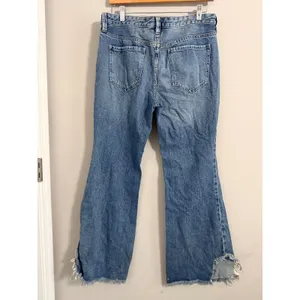We The Free Jeans Women 29 Blue Wide Leg Frayed Hem Distressed Button Fly Cotton thumbnail 5
