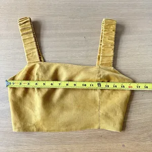Lulus 100% Linen “Caught in Cannes" Mustard Cutout Cropped Tank Top Sz M Indie thumbnail 12