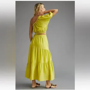 ANTHROPOLOGIE VELVET GRAHAM &‎ SPENCER Christa Maxi Dress Limelight One Shoulder thumbnail 3
