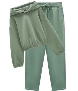 ZARA Sage Green Cropped Hoodie And Sweatpants Set thumbnail 1