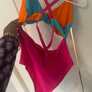 Colorblock One-Piece Swimsuit in Turquoise, Orange & Hot Pink thumbnail 9