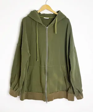 LIT Active Olive Green Zip Hoodie Oversized XL Cotton Tencel Sweatshirt thumbnail 1