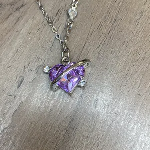 Sweet Violet Heart Saturn Necklace Sterling Silver Chain Celestial Jewelry Gift thumbnail 2