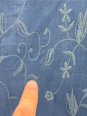 SUNDANCE Blue Embroidered Silk Short Sleeve Sheer Overlay Blouse Top Sz large thumbnail 8