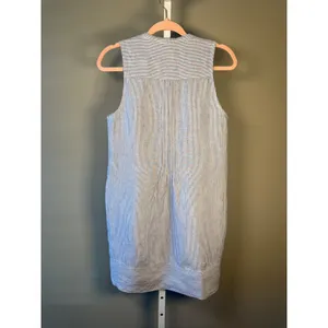 Faherty Isha Linen Dress Small Blue Stripe Pintuck Coastal Summer $178‎ thumbnail 7