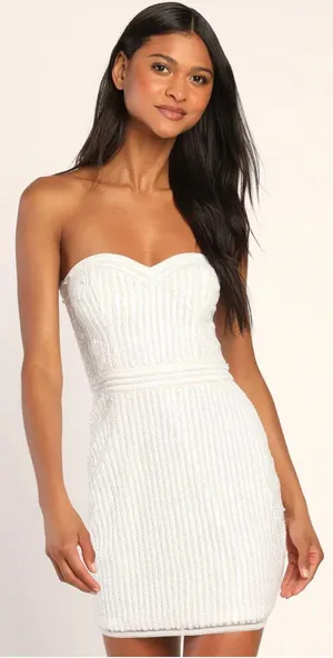 Lulus White Sequin Strapless Mini Dress thumbnail 1