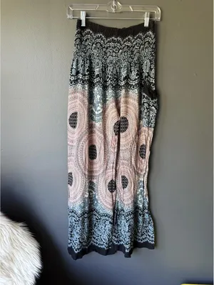Gypsy Rose Bohemian Style Elastic Waist Palazzo Pants with Side Pocket thumbnail 2