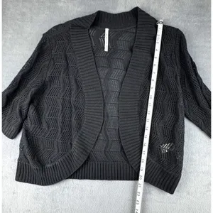Leo & Nicole Top Sz XXL Women Black Open Knit Cardigan 3/4 sleeves thumbnail 3